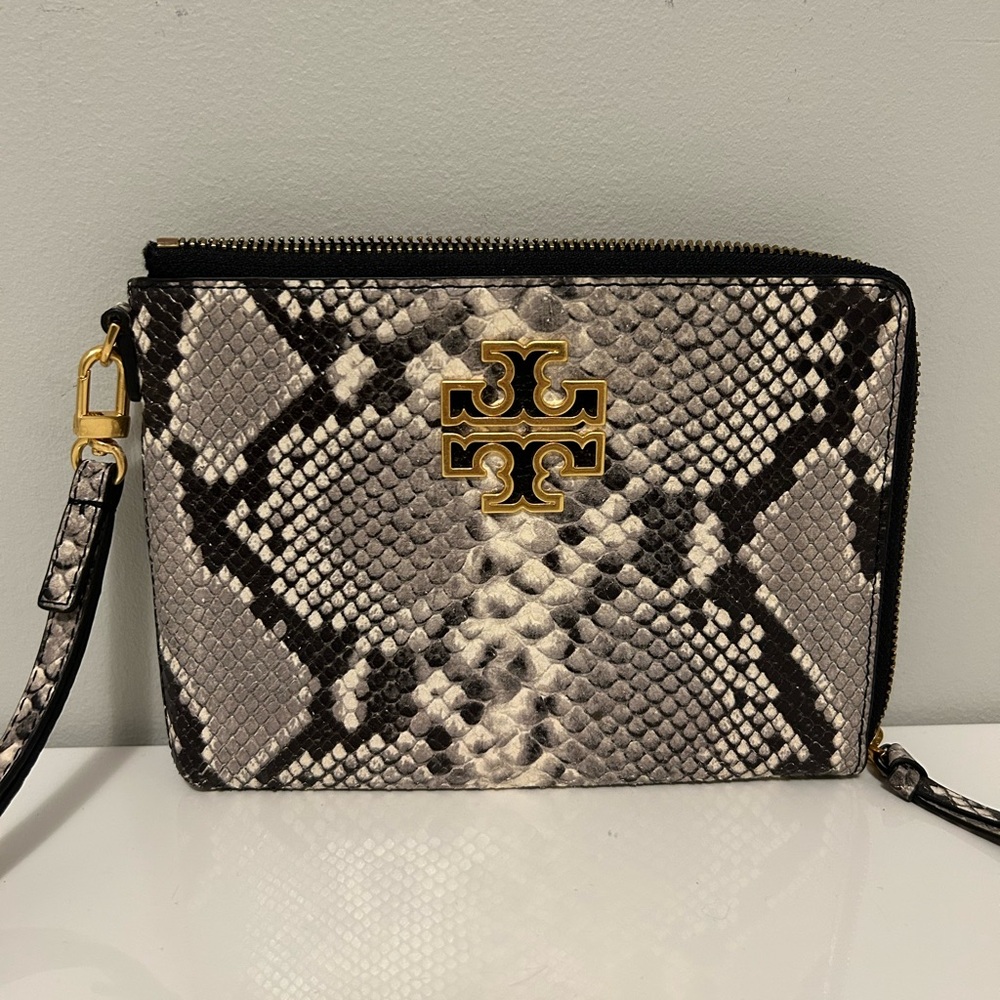 Tory Burch snakeskin wristlet clutch
